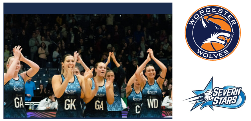 Netball team and 91 Wolves and Severn Stars logos
